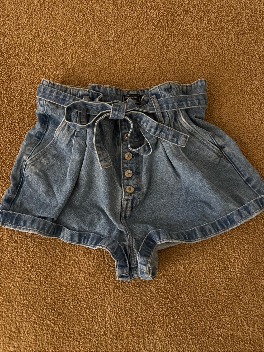 Abercrombie & Fitch High-Waisted Light Blue Denim Shorts with Tie Belt